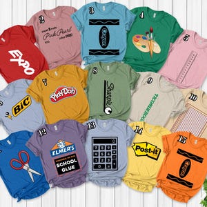 School Supplies Group Costume Shirt, Matching Halloween Cosplay Party Shirt,Teacher School Football Softball Team Reunion, Family Tee NEVX12