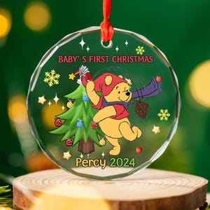 Classic Winnie The Pooh Christmas Glass custom Ornament, Personalized Winnie Pooh Ornament, Custom Name Christmas D1NN02