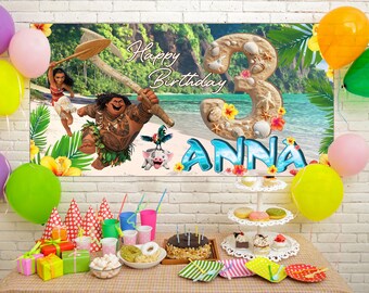 Toile De Fond (backdrop) Ronde Baby Moana Pour Anniversaire Fille - Décoration Fête - Neuf