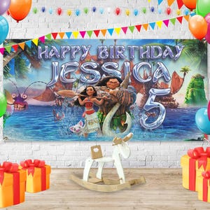 Disney Moana Personalized Birthday Backdrop, Custom Disney Moana Birthday Banner, Kids Birthday Backdrop,Moana Maui Oceana Adventure JCLW09