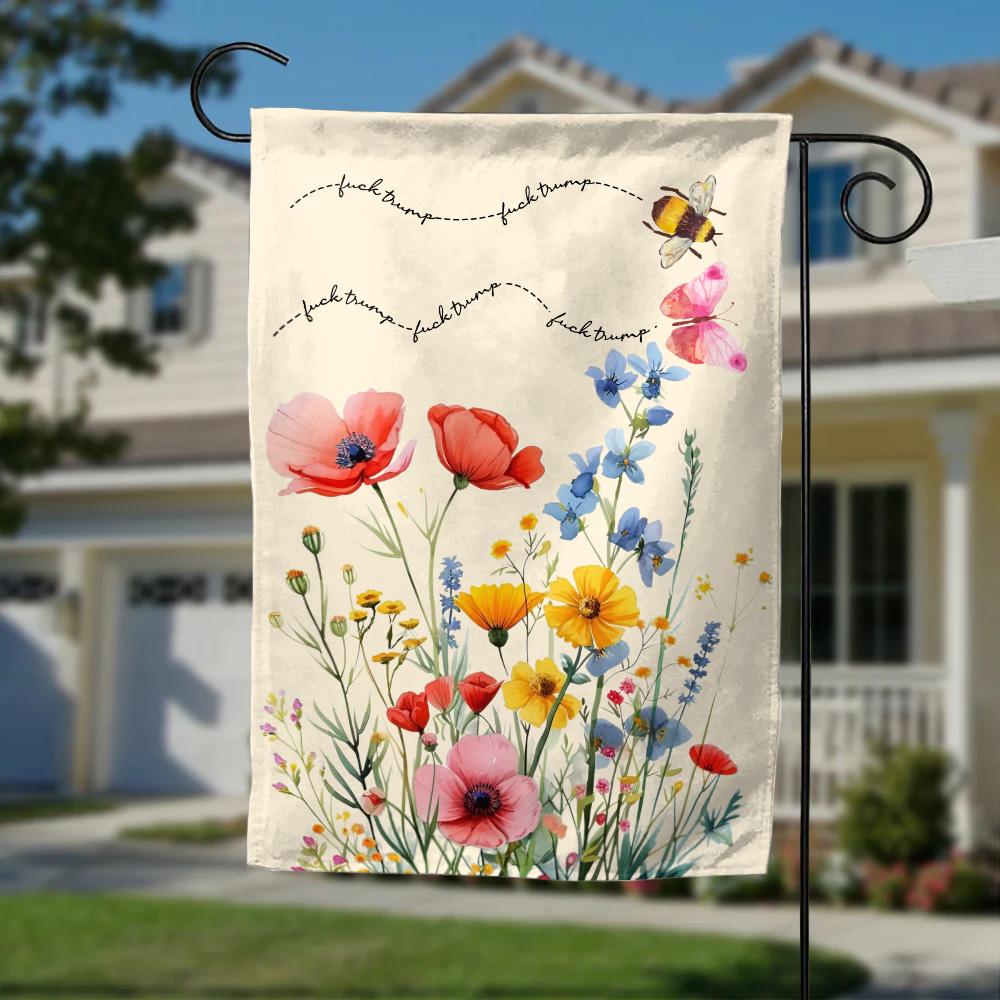 Subtle F*ck Trump Floral Garden Flag, Fuck Trump Flower Design Yard Banner, Anti Trump Yard Sign, Anti Maga Democrat Garden Sign Gift D2FM10