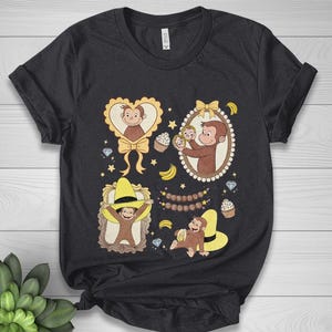 Retro Coquette Bow Curious George Shirt, Stay Curious, Nostalgic Cartoon Tee, Birthday Girl Gift, Curious George Birthday Shirt JCPN06