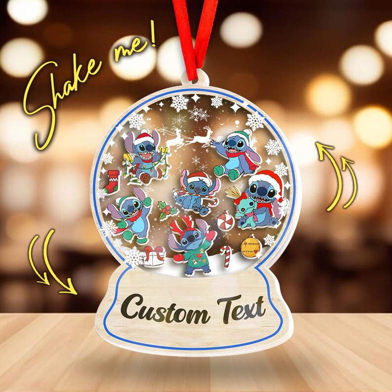 Custom Stitch Family Shaker Ornament, Personalized Disney Christmas