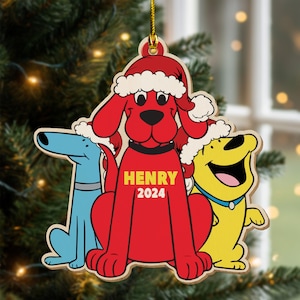 Personalized Clifford the Big Red Dog 2024 Ornament, Cute Red Dog Birthday ornament, Clifford Dog Party christmas Keepsake, Cartoon NFWV04