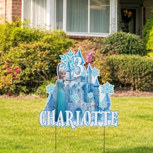 Frozen Yard Sign cutout, Themed birthday party cutout Frozen decoration, Elsa Ana Party yard sign yard art backdrop, princess standee D2IL18