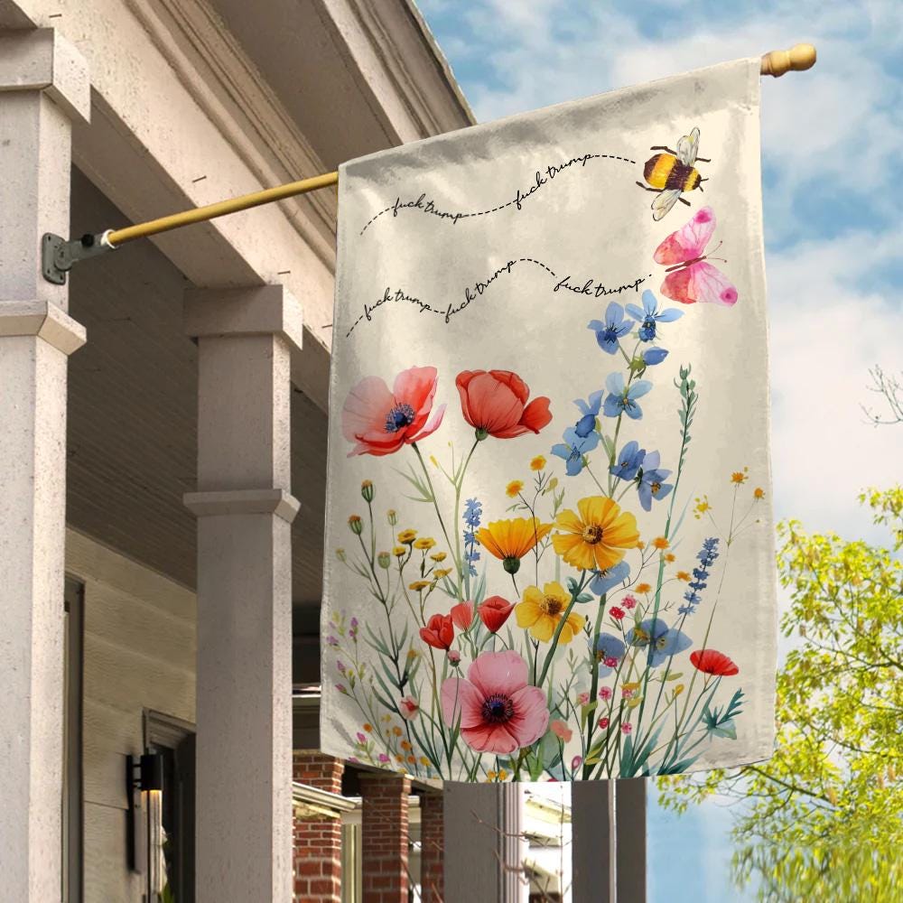 Subtle F*ck Trump Floral Garden Flag, Fuck Trump Flower Design Yard Banner, Anti Trump Yard Sign, Anti Maga Democrat Garden Sign Gift D2FM10