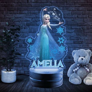 Personalized Disney Frozen Princess Elsa Anna Night Light, Custom Frozen Birthday Girl Gift, WDW Disneyland Olaf Baby Girl Room Decor D1OZ01