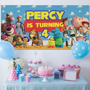 Custom Backdrop, Toy Story Birthday Banner with Picture, Personalized Party Decoration D1IH01