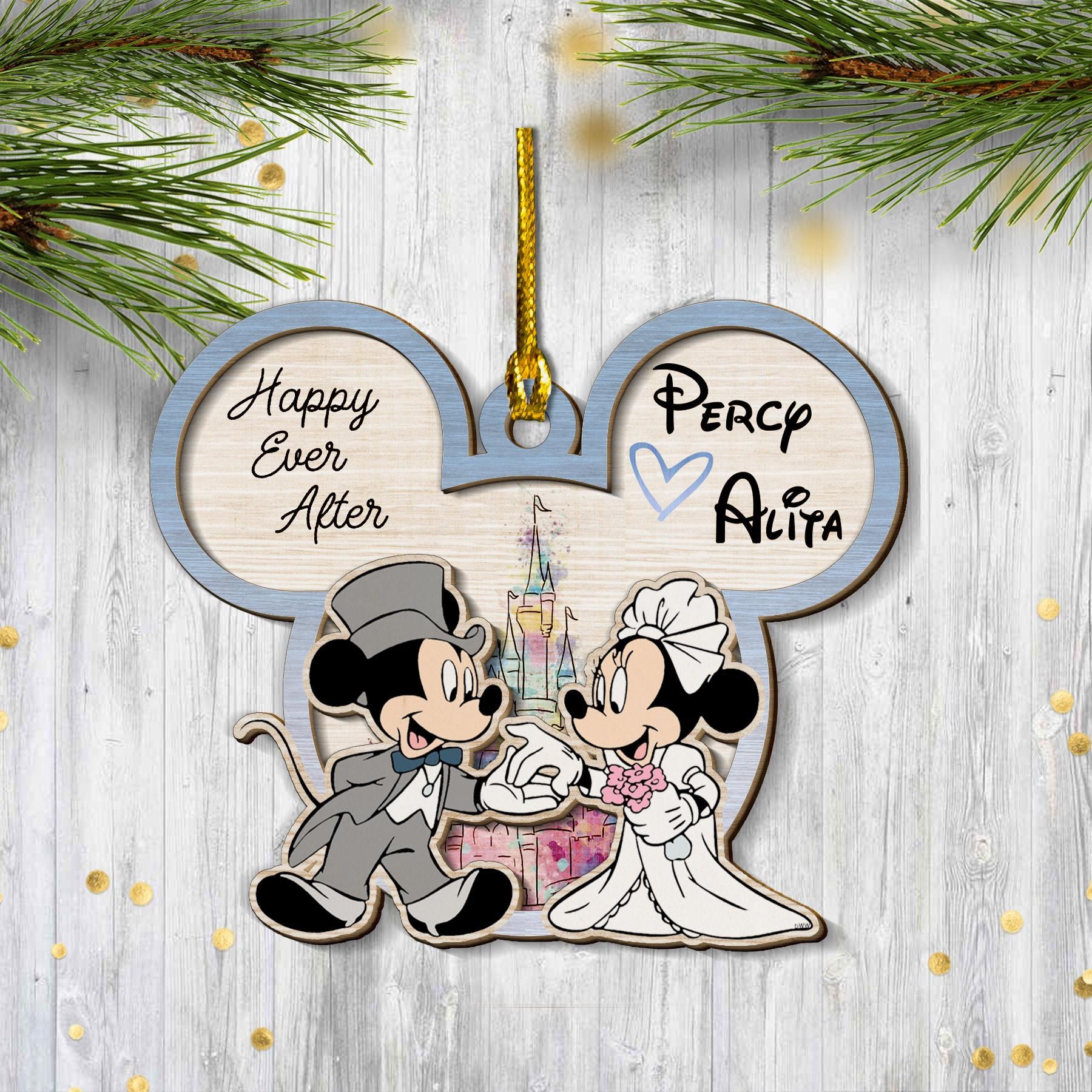 Personalized Mickey Minnie Couple Ornament,Disney Wedding Our First Christmas As Mr And Mrs Ornament,Anniversary Family Xmas Keepsake D1NS06
