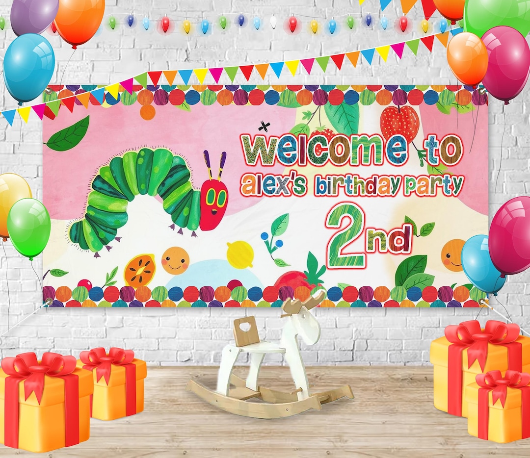 Personalized Very Hungry Caterpillar Birthday Backdrop | Hungry ...