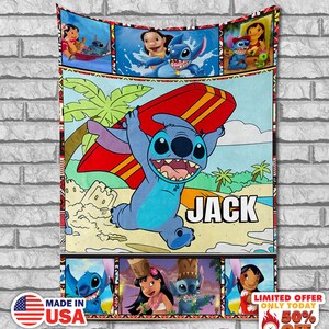 Personalized Stitch Fleece Blanket, Custom Disney Lilo Stitch Blanket, Custom Name Disney Blanket, Disney Christmas Blanket C-29042316