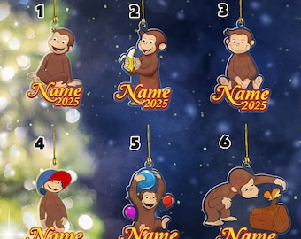 Personalized Curious George Ornament, Custom Name and Year, Customized Curious George, Christmas Gifts, Monkey Curious George Decor D2MI12
