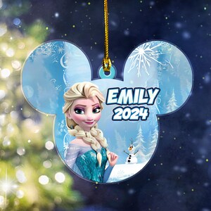 Adorno de Navidad congelado personalizado, Adorno de Navidad de Elsa, Adorno de Elsa Anna Olaf, Decoración del árbol de Navidad de Disney, Recuerdo congelado