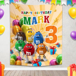 Custom M&M Candy Birthday Backdrop, M and M Candy Birthday Banner, M and M Candy Gift for Kids, Custom M M Candy Birthday Backdrop NGOH12