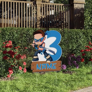 Custom Ninja kidz Theme Yard Sign Cutout,Blue Ninja kidz Name Age Birthday Kid Cutout Party Decoration, Birthday Party, Stand Up Prop JCOC30