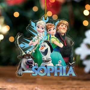 Adorno navideño personalizado de Frozen de Disney, adorno navideño de Elsa, adorno de Elsa Anna Olaf, decoración de árbol de Navidad de Disney, recuerdo de Frozen NFTG18