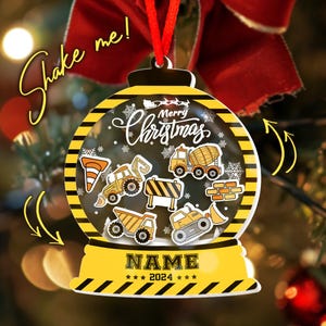 Personalized Construction Shaker Ornaments, Excavator Ornament 4D, Excavator Truck Christmas Ornament, Gift for Kids D1NP11
