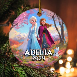 Adorno de Frozen, regalo de Navidad de Elsa, adorno de Frozen de Disney, adorno de Elsa Anna Olaf, recuerdo de Frozen personalizado, decoración del árbol de Navidad NFV408