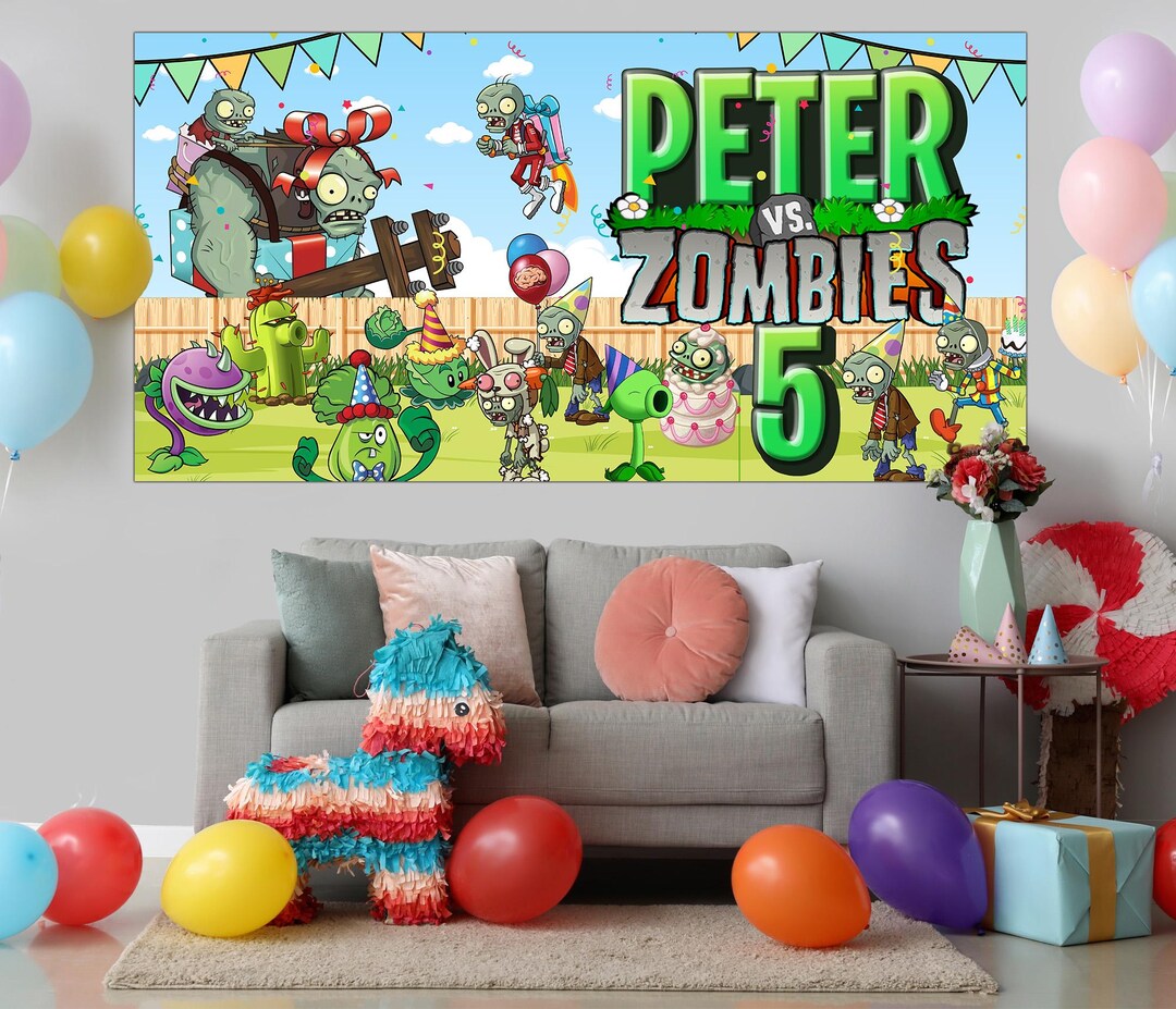 Plants Vs Zombies Theme Birthday Backdrop, Custom Birthday Party Decor ...