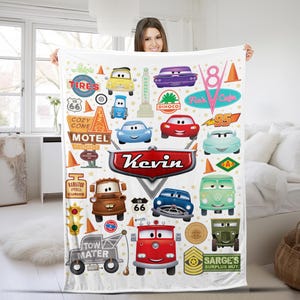 Personalized Disney Cars Blanket, Custom Name Cars Blanket, Lightning McQueen Sally Tow Mater Characters Blanket, Cars Birthday Gifts D1EI06