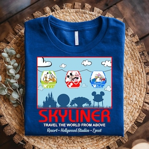 Custom Mickey and Friends Skyliner Travel From Above,Walt Disney World Trip,Epcot Disney Washed Tee,Disney World Family Trip Tee JBU304