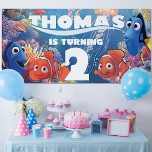 Custom Finding Nemo Birthday Party Banner Decor, Nemo Theme Backdrop for Birthday Party Decoration, Fish Nemo Birthday Backdrop NGP019