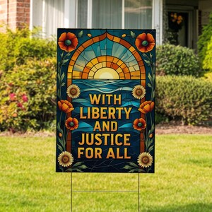 With Liberty And Justice For All Sign, Double Sided, Resist Hate, Anti-Trump, Resist Racism, Resist Fascism Flag C1ID24