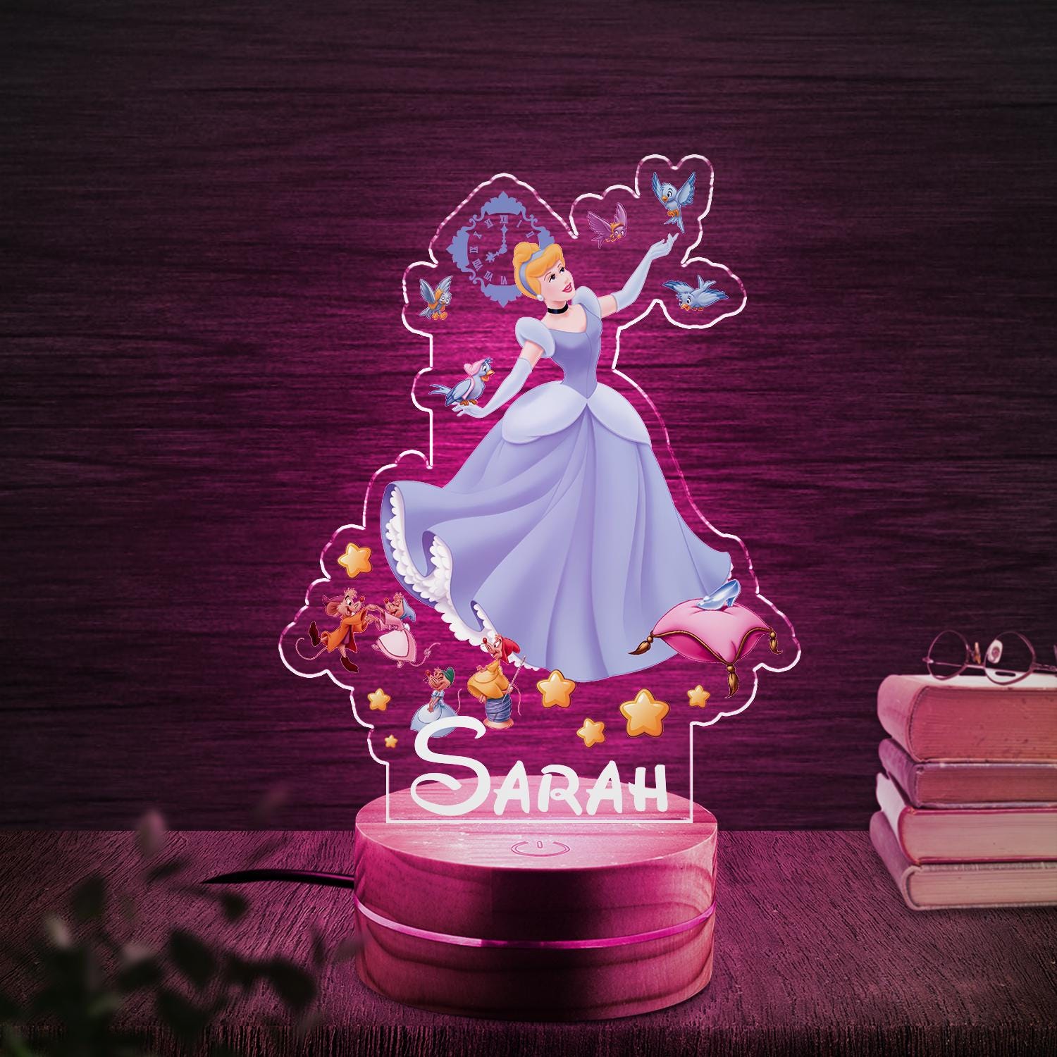 Personalized Disney Princess Night Light, Custom Cinderella Room