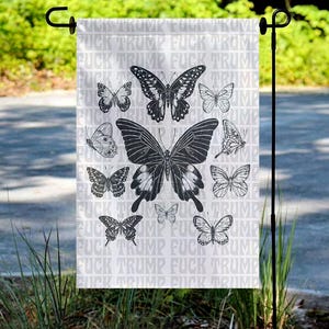 Subtle F*ck Trump Floral Butterfly Garden Flag, Boho Anti-MAGA Yard Banner, Hidden Message Political Protest, Feminist Equality Flag BZGD02