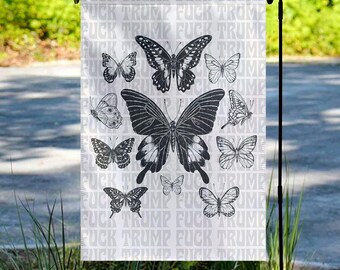 Subtle F*ck Trump Floral Butterfly Garden Flag, Boho Anti-MAGA Yard Banner, Hidden Message Political Protest, Feminist Equality Flag BZGD02