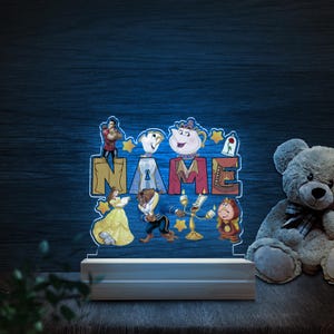 Personalized Disney Princess Belle Night Light, Beauty and the Beast Lamp Decor, Custom Name Desk Lamp, Birthday Gift for Girls NFYA02