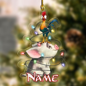 Personalized Disney Moana Pua And Hei Hei Christmas Lights Ornament, Cute Pua Pig Christmas Ornament, Disneyland Acrylic Ornament NFXQ17