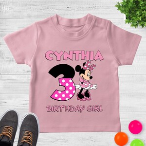 Personalized Minnie Mouse Birthday Girl T-Shirt, Girl&#39;s Disney Birthday Shirt, Disney World Minnie Mouse Family Matching Tee JBUR10