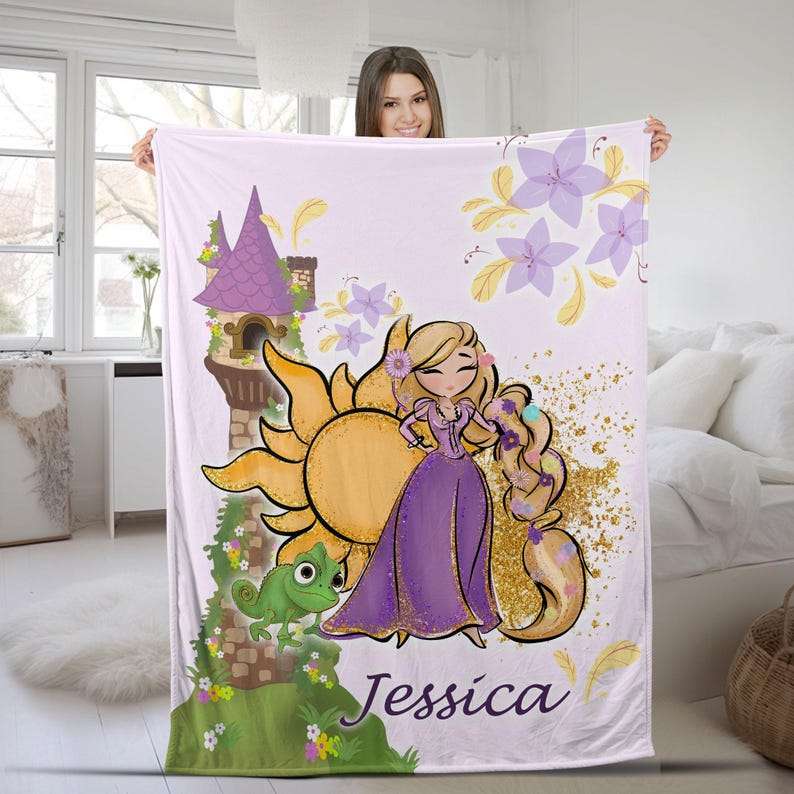 Personalized Tangled Rapunzel Blanket, Watercolor Disney Princess