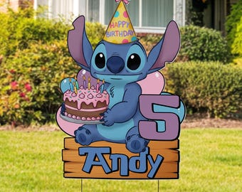 Disney Stitch Yard Sign, Stitch Yard Decoration, Custom Name Age Yard Sign, Stitch Yard Art, Birthday Decoration, Birthday Party Sign D2HS19