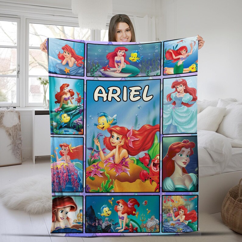 Personalized the Little Mermaid Throw Blanket, Custom Name Ariel