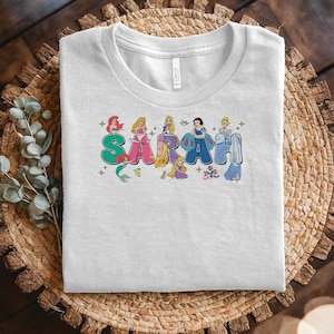 Custom Name Disney Princess Themed Tee,Disney Girl Trip Tee,WDW Disneyland Princess Birthday Girl,Cinderella Belle Rapunzel Ariel Tee D2F520