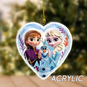 Adorno navideño personalizado de Frozen de Disney, adorno navideño de Elsa, adorno de Elsa Anna Olaf, decoración de árbol de Navidad de Disney, recuerdo de Frozen NFXQ21