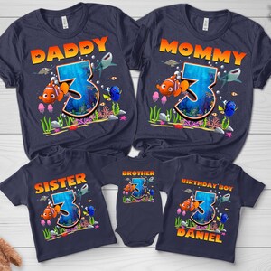 Personalized Finding Fish Birthday Theme Party Shirt, Custom Name Matching Family T-Shirt, Clownfish Birthday, Birthday Boy/Girl Tee BYCW07