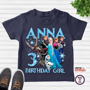 Custom Name Age Princess Birthday Shirt, Elsa, Anna Olaf Theme Party, Disney Frozen Snow Princess Birthday Shirt, Gift for Girls NET530