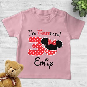 Personalized I&#39;m Threedles Minnie Mouse Birthday T-Shirts,Custom 2nd 3rd Birthday Tee, Disney Birthday Girl Shirt, Disney Family Trip JBUH04