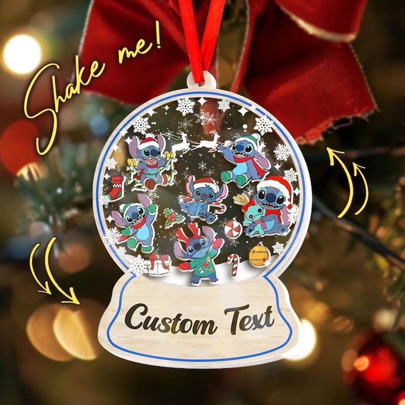 Custom Stitch Family Shaker Ornament, Personalized Disney Christmas