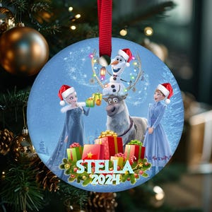 Adorno de Frozen personalizado, regalo de Navidad de Elsa, adorno de Frozen de Disney, adorno de Elsa Anna Olaf, Frozen personalizado para niños, decoración de árbol de Navidad VN4C10