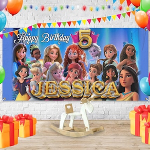 Princess Birthday Banner, Custom Princess Party Backdrop, Personalized Fairy Tale Birthday Decor, Royal Princess Party Sign for Girls NGQ211