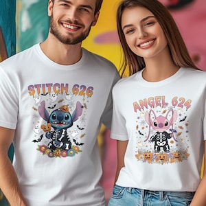 Stitch Angel Skeleton Halloween Couple Shirt, Stitch Halloween Costume, Disneyland Couple Halloween, Matching Family Halloween Shirt NGTE24