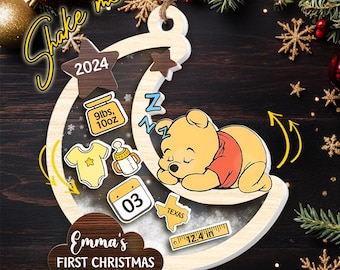Winnie The Pooh Babys First Christmas Ornament 2025, Baby 1st Christmas 4D Shaker Ornament, New Baby, Baby Shower Gift for Boy Girl NFWJ04