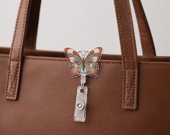 Cute Patchwork Butterfly Badge Reel Retractable Country Farmhouse Quilted Nurse ID Clip JDND20-3