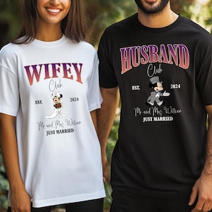 Disney Mickey Minnie Husband and Wife Shirt, Wedding Anniversary Shirt, Social Club Mr and Mrs Shirt, Bride and Groom Shirt NFVB18