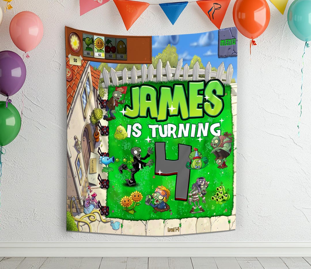 Plants Vs Zombies Birthday Backdrop/plants Zombies Birthday Banner ...