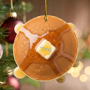 Funny Pancake Ornament, Breakfast Food Christmas Decor, Foodie or Stoner Gift, Ornament Exchange or Secret Santa Stocking Stuffer G5PE10